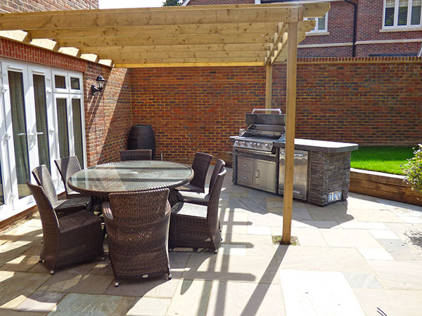Patio dining area, arbour with cooking area